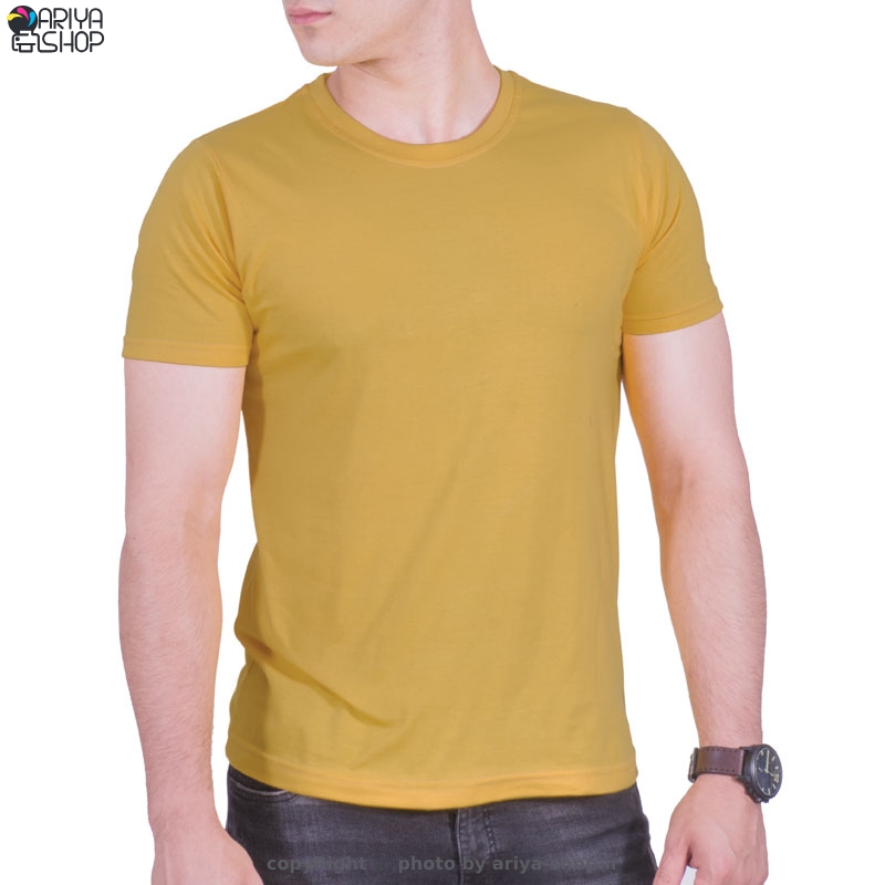 تیشرت آستین کوتاه سوپر نخ پنبه مردانه و زنانه رنگ زرد خردلی
